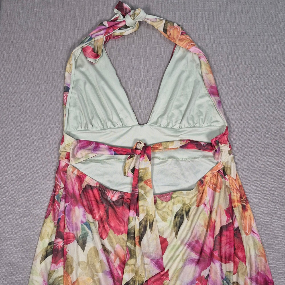 Floral Halter V-Neck Swim Summer Short Dress Red Pink Green Plus Size 4XL - Picture 6 of 9